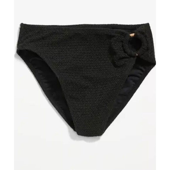 Mid-Rise O-Ring Crochet-Knit French-Cut Bikini Swim Bottoms Black 4XL Old Navy - Picture 4 of 11